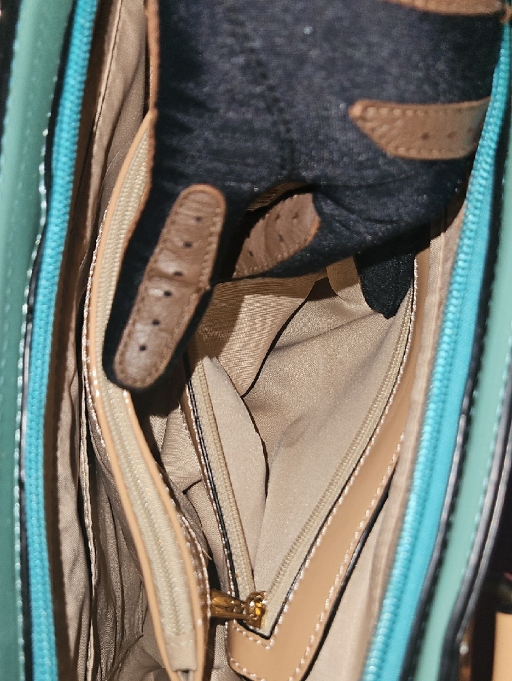 Colorblock Patent Leather Tote — Yellow, Teal & Tan - Picture 4 of 12